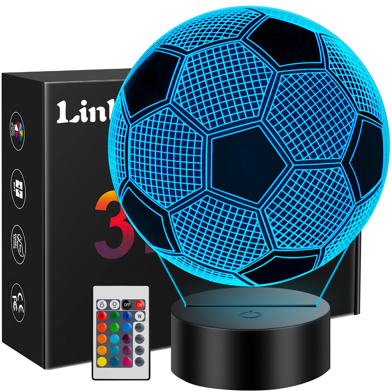 Linkax soccer gift 3D lamp bedroom night light with soft ambient glow