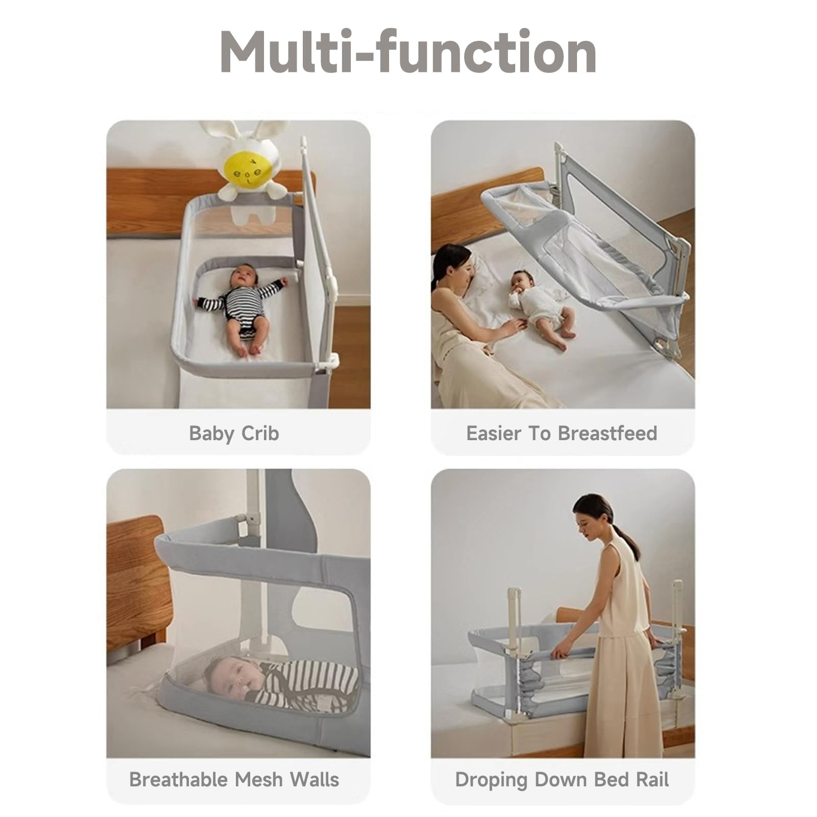 LINKSAW folding bedside crib mesh window demonstrates breathable visibility for baby.