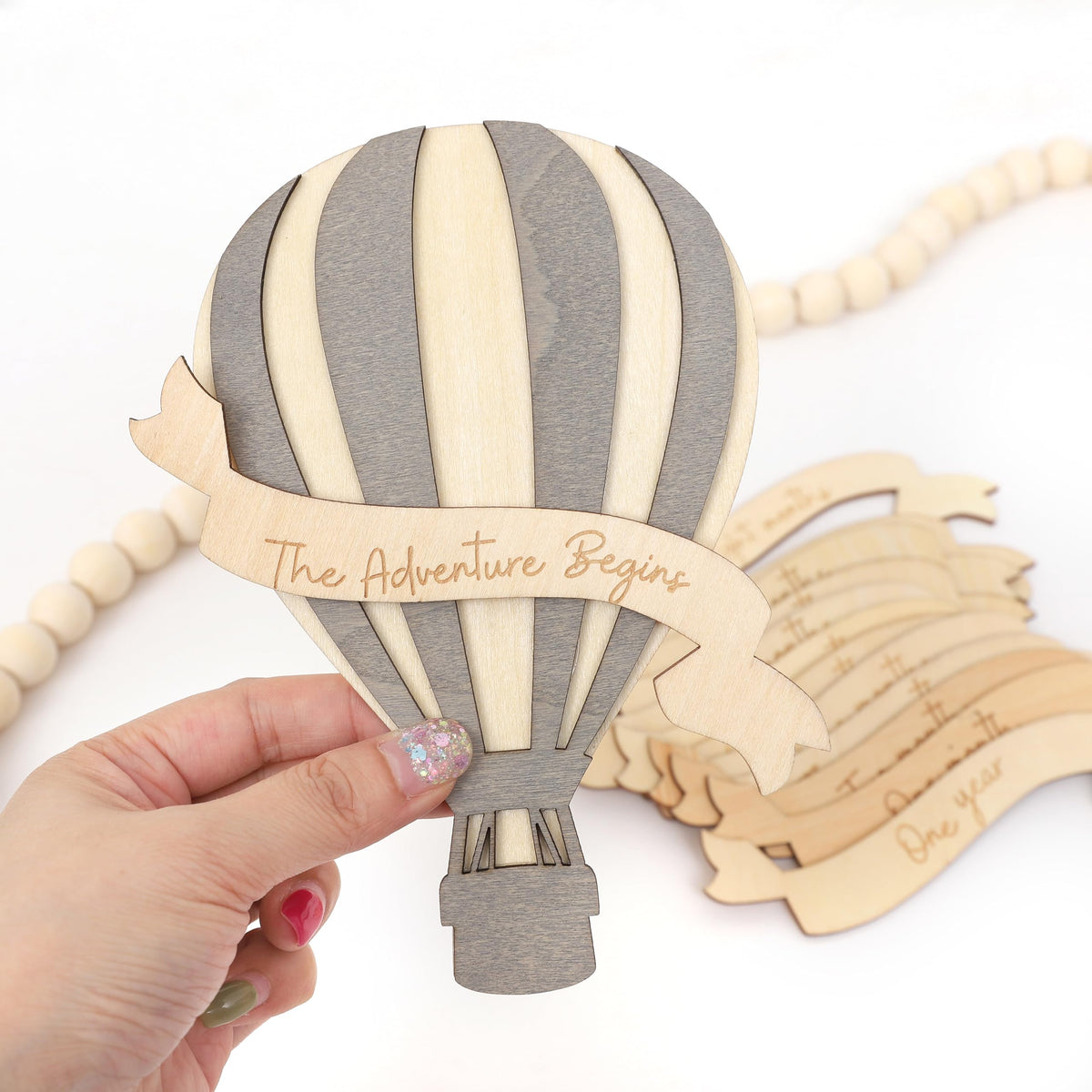 LINLULU hot air balloon milestone sign wood, ideal as a monthly photo backdrop.