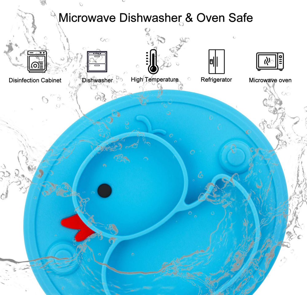 Linowos duck-blue plate microwave-safe for quick reheats