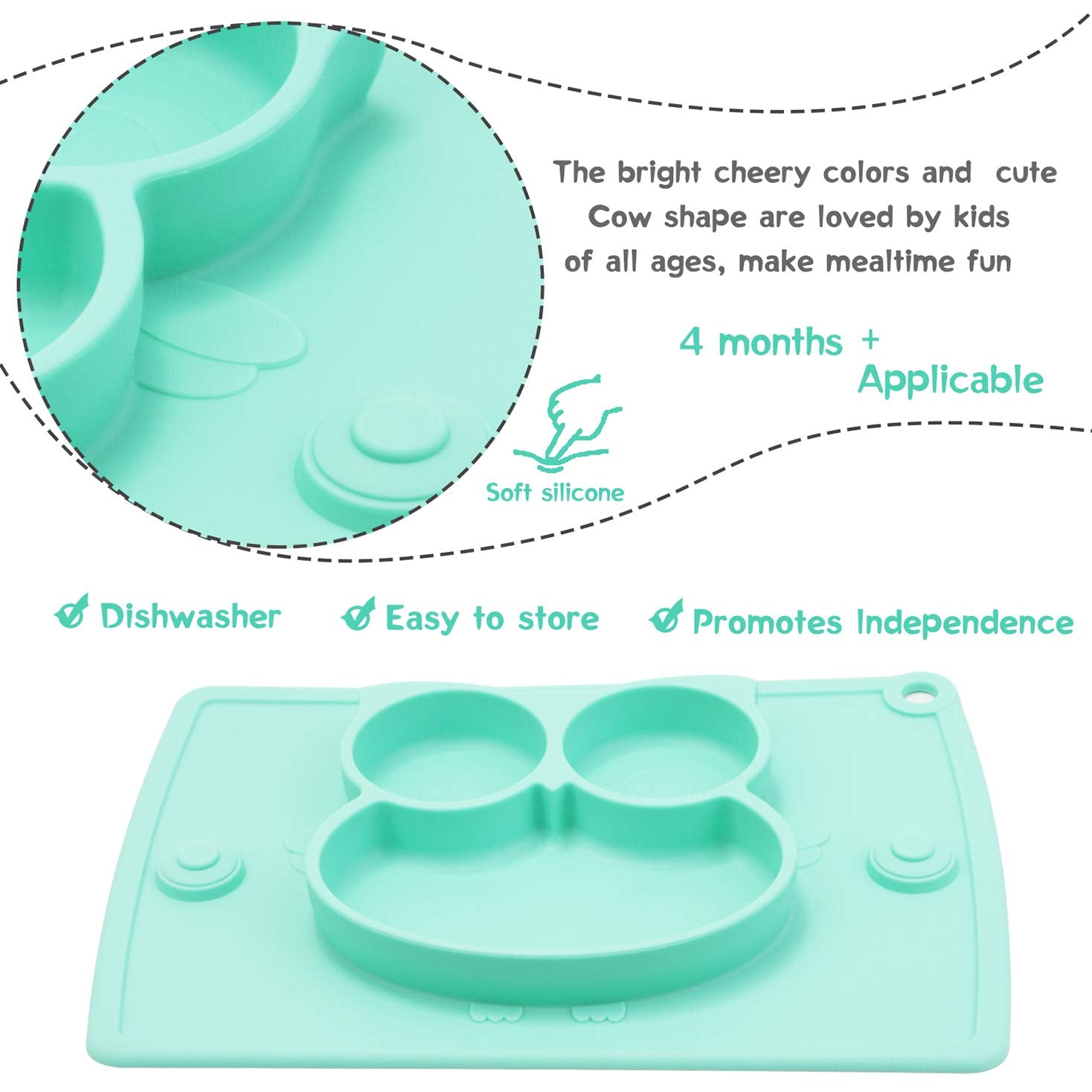 Linowos Three-Section Meal Plate helps portioning for growing kids.