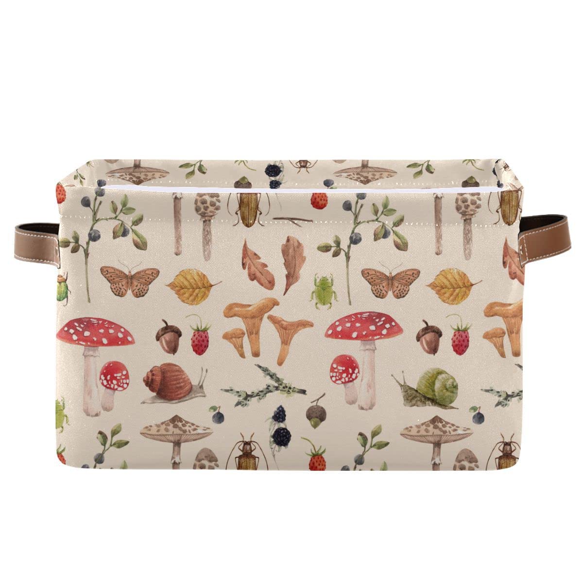 Linqin Mushroom Rectangle Storage Basket closeup fabric shows durable canvas texture for organization