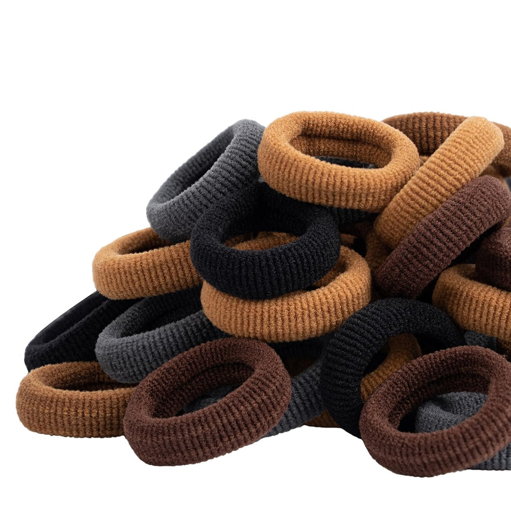 Lintopos baby hair ties 100-pack brown close-up showing soft, gentle stretch for daily wear.
