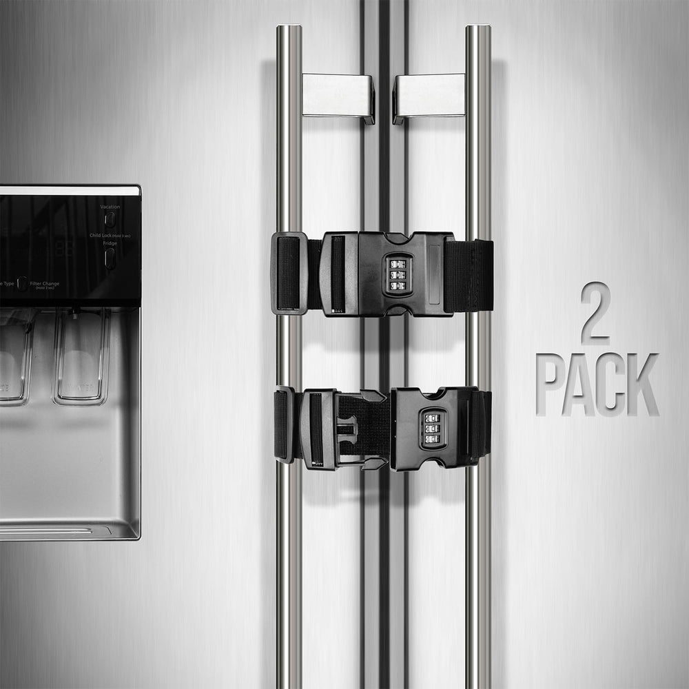 Lion Locks fridge lock on double French doors keeps kids safe during meals.