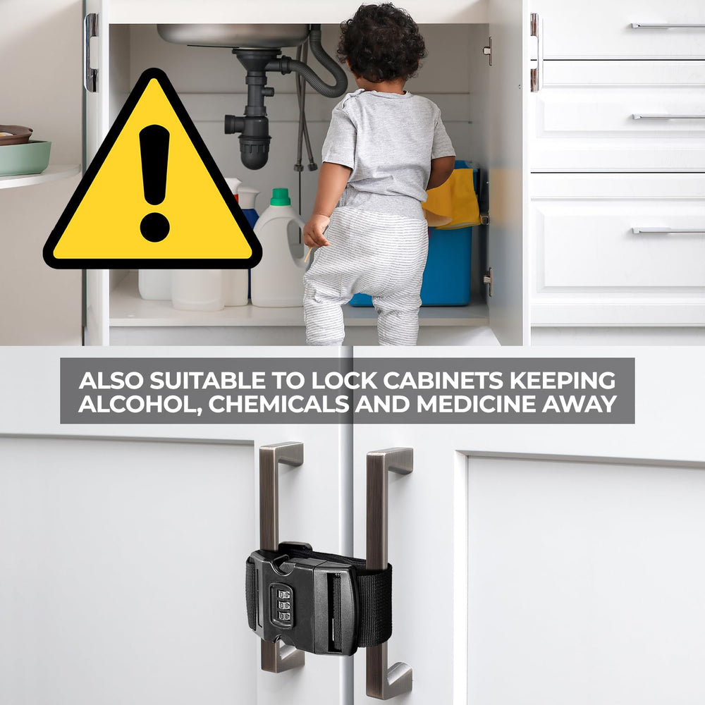 Lion Locks secures cabinets and drawers, expanding protection beyond the fridge.