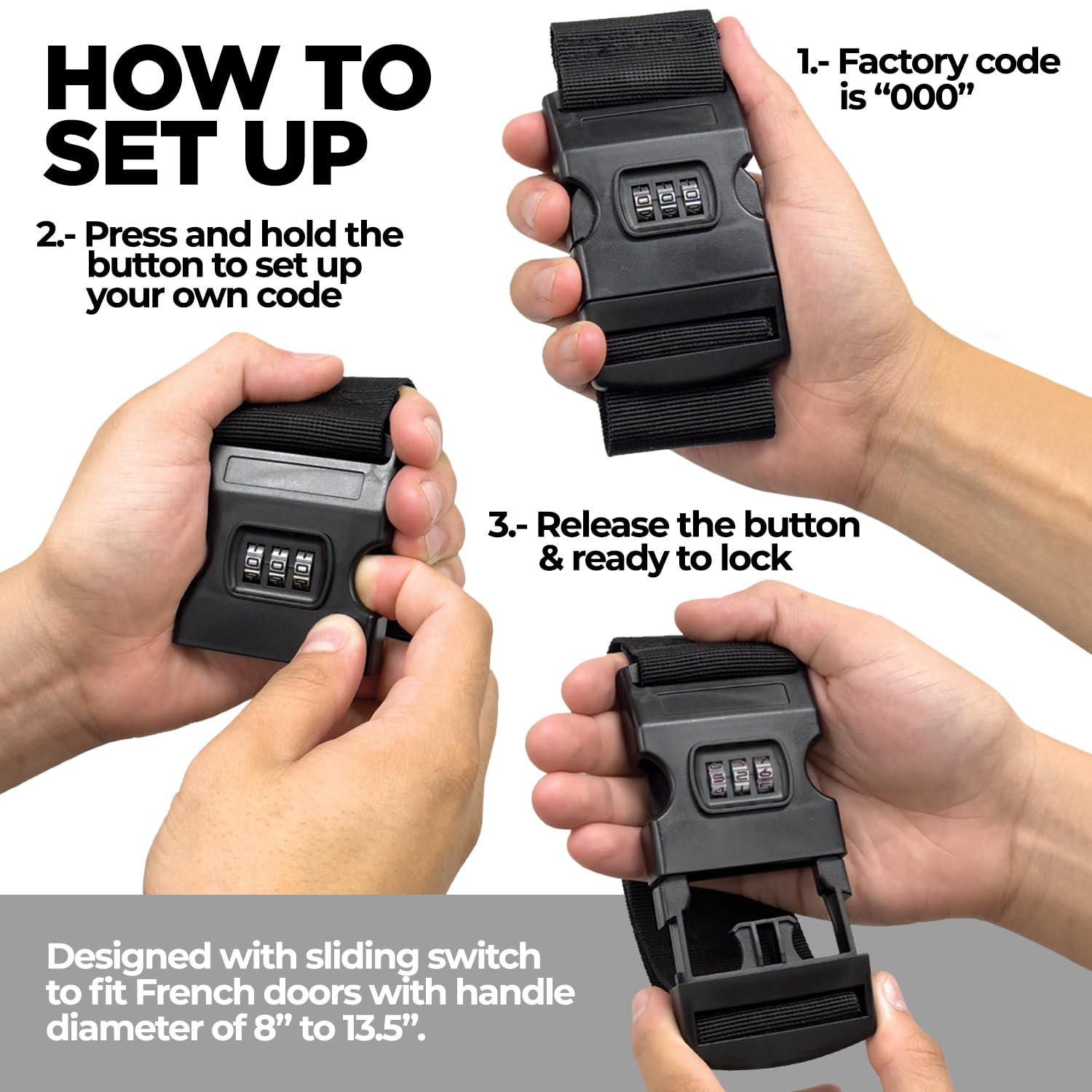 Lion Locks tool-free installation shown with no drilling required.