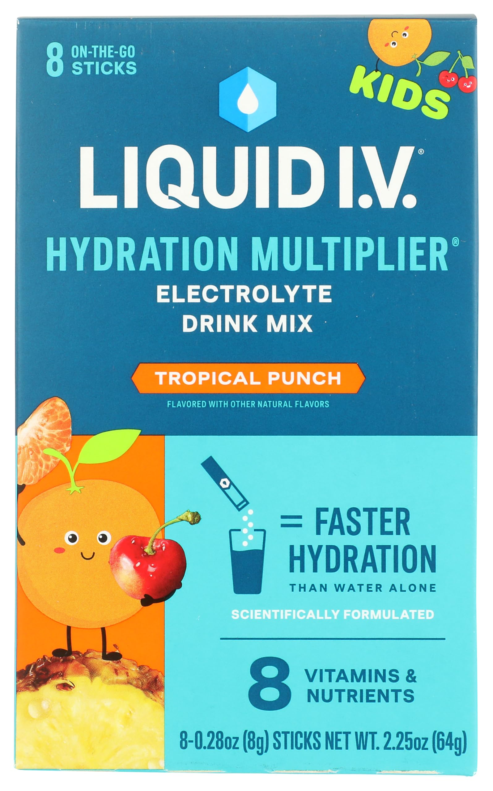Liquid I.V. Tropical Punch Kids hydration mix front pack for on-the-go hydration