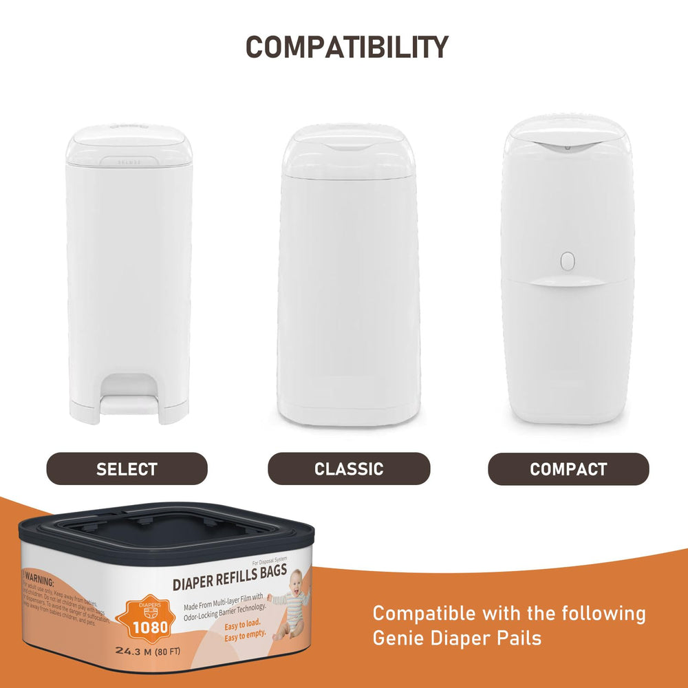 Lisyee Jumbo+ Square Refills fit Diaper Genie pails for compatible use