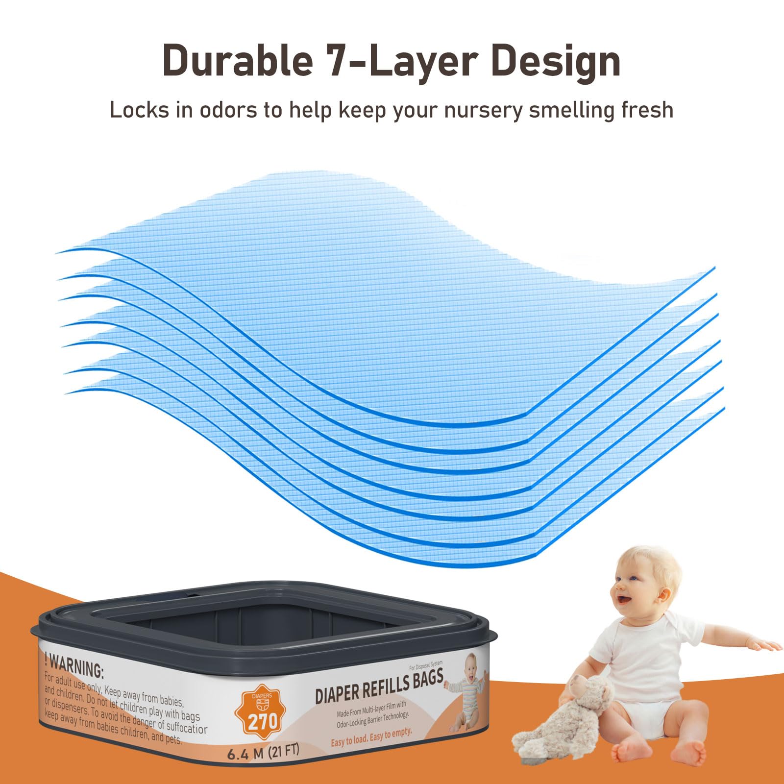 Lisyee Standard Square Refills 7-layer design for tear resistance and odor containment