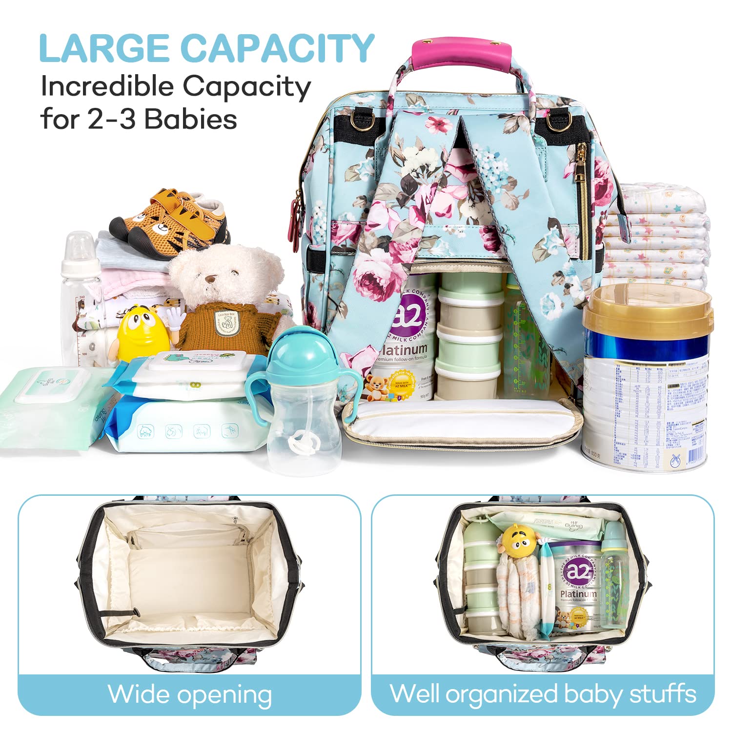 LitBear diaper bag backpack showing changing pad inside for quick changes
