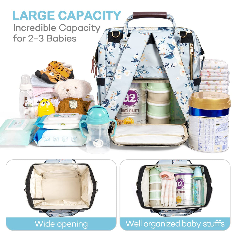 LitBear Diaper Bag Backpack interior organized with multiple pockets for easy baby essentials.
