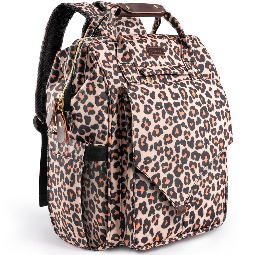 LitBear diaper bag backpack in leopard fashion for stylish on the go organization
