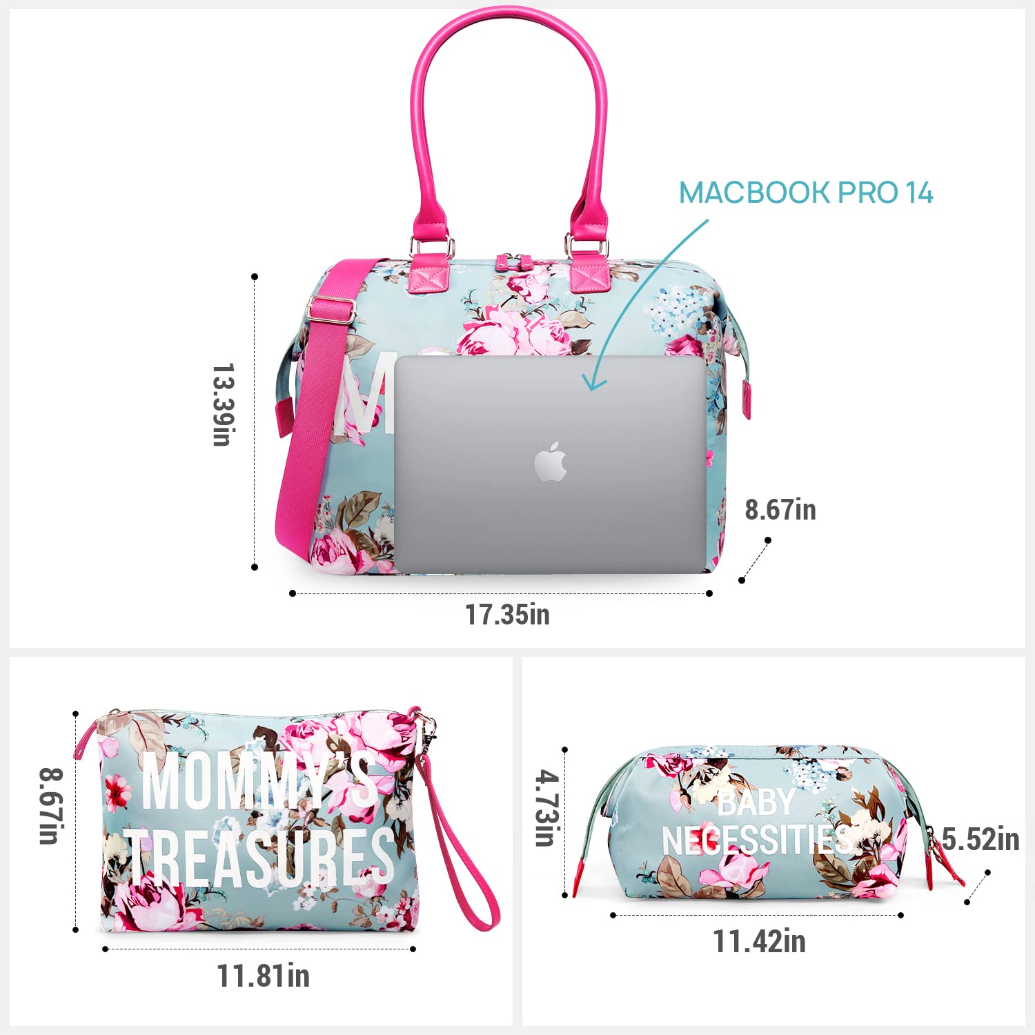 LitBear Mommy Bag blue floral bottom feet keep bag tidy and off the floor