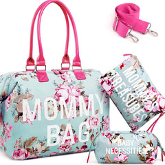 LitBear Mommy Bag blue floral full bag shows large capacity for baby gear