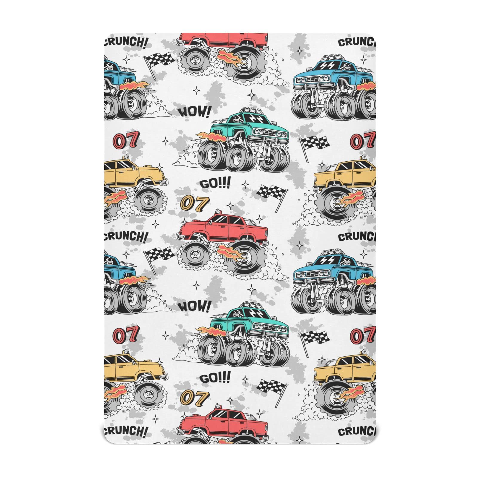 Litebear Monster Trucks crib sheet close-up fabric texture for softness and breathability.