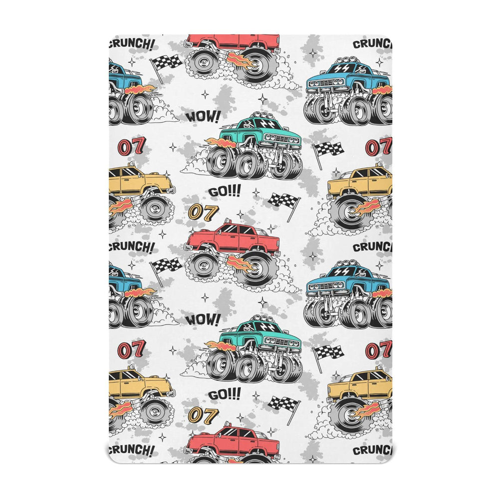 Litebear Monster Trucks crib sheet close-up fabric texture for softness and breathability.