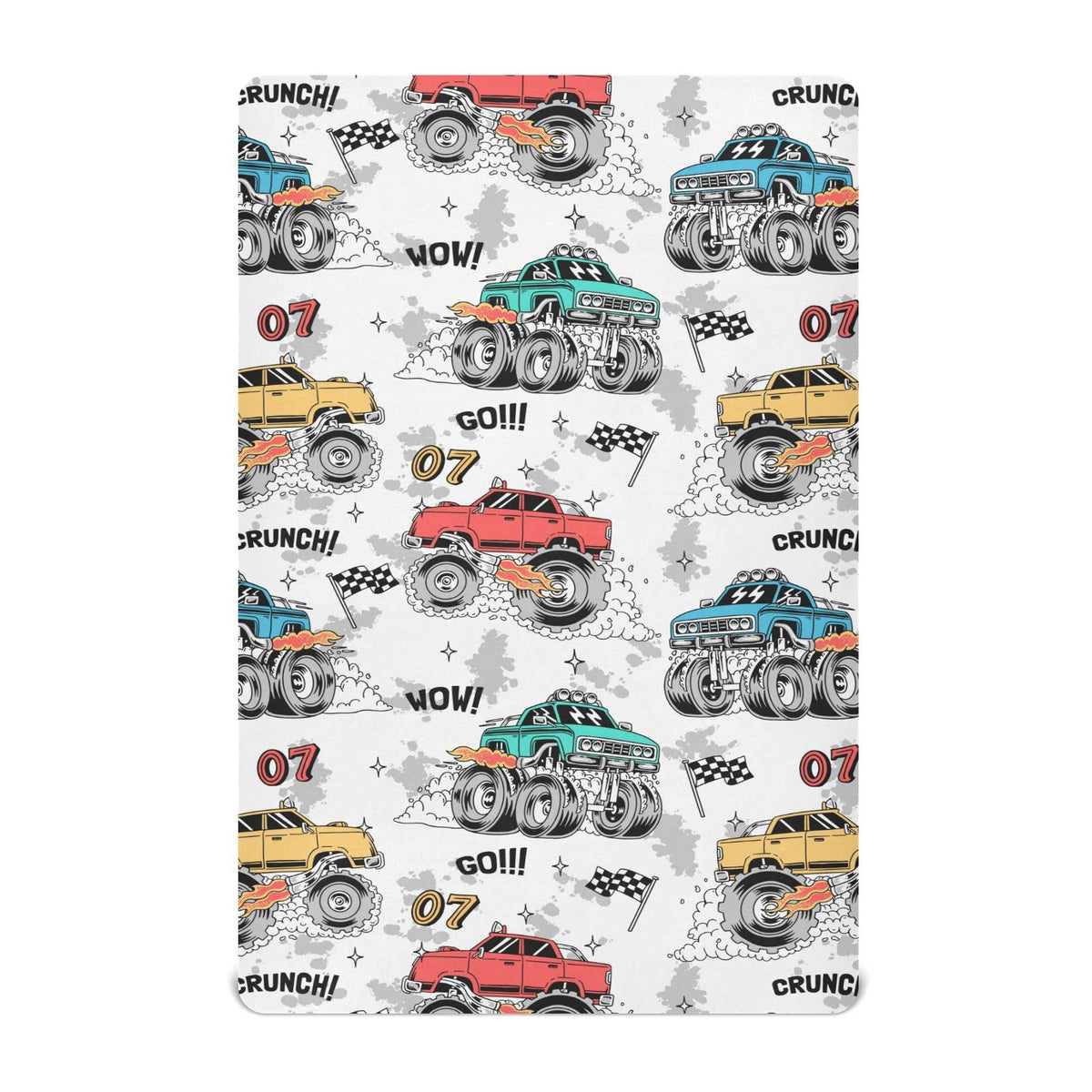 Litebear Monster Trucks crib sheet close-up fabric texture for softness and breathability.