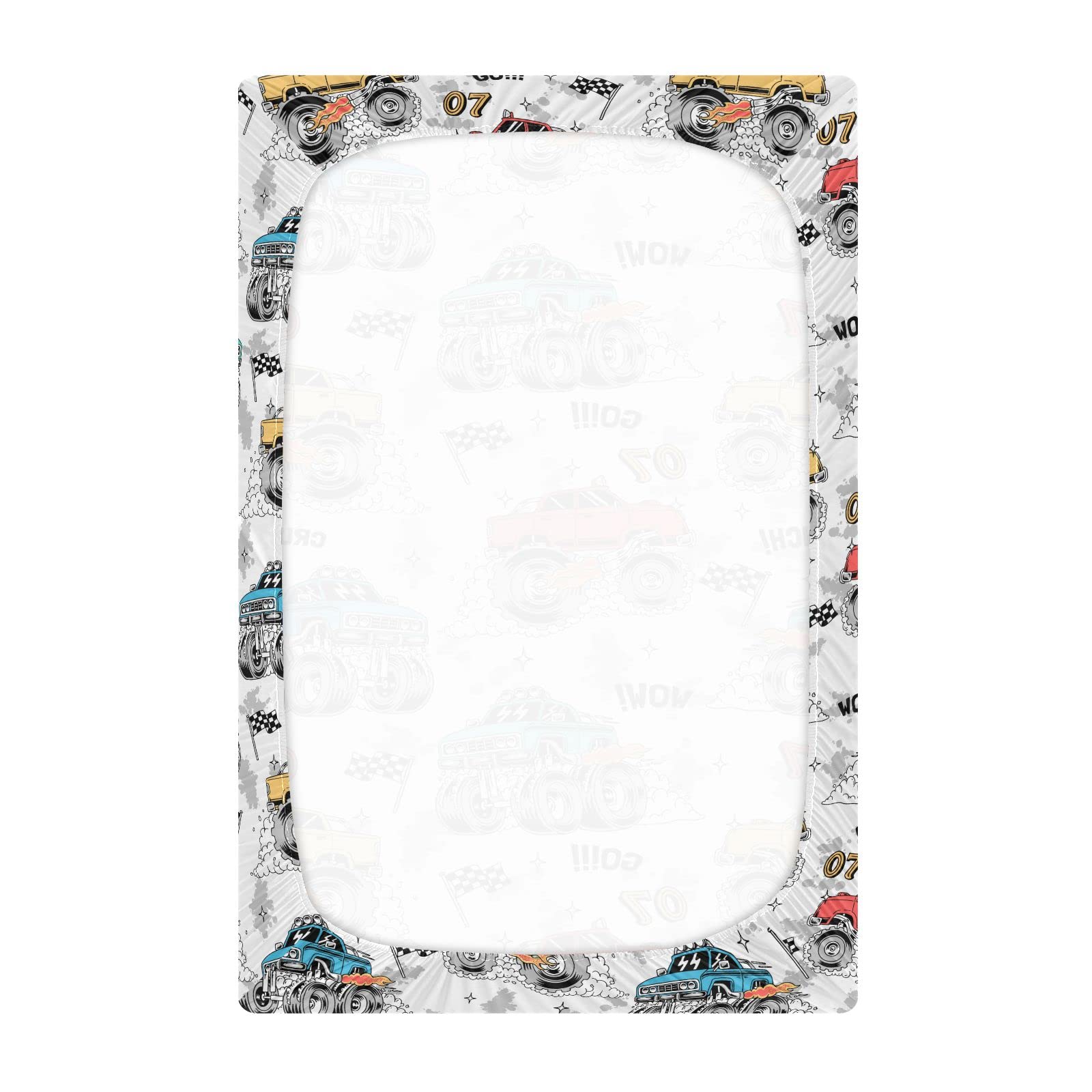 Litebear Monster Trucks crib sheet elastic band close-up for a snug, secure fit.