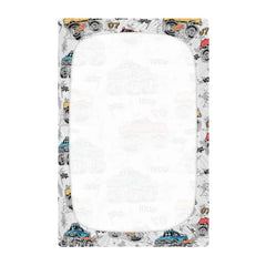 Litebear Monster Trucks crib sheet elastic band close-up for a snug, secure fit.