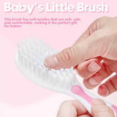 Little Angel newborn hair brush set shown during bath-time routine.