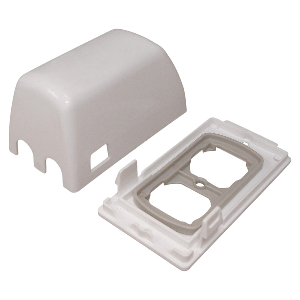 Little Chicks CK030 backplate with adaptor demonstrates easy install over outlet.