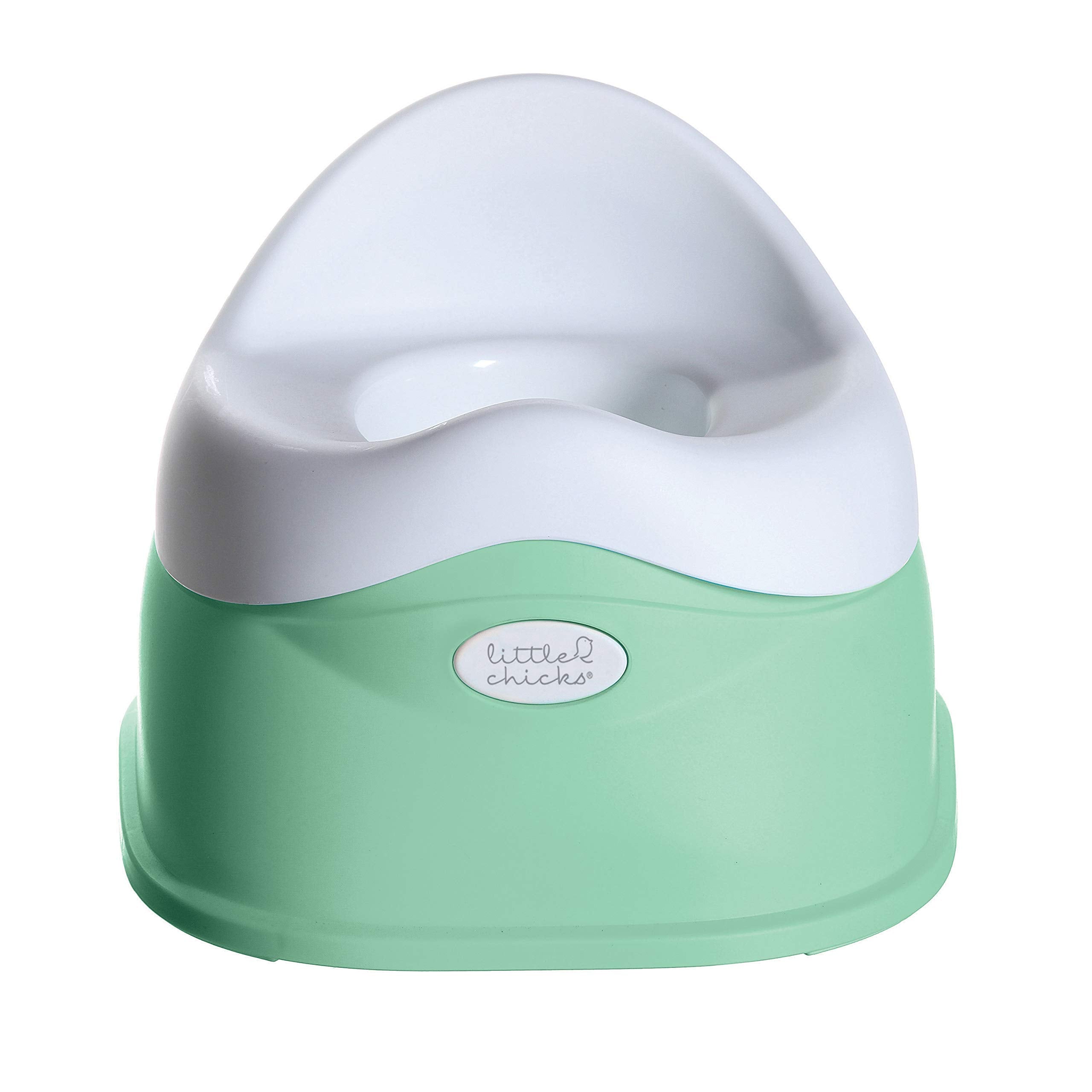Little Chicks Easy-Clean Potty Chair front view highlighting compact size for easy toddler access.