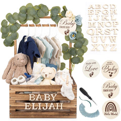 Little Cuteness wooden baby shower crate closet assembled for display and gifting.
