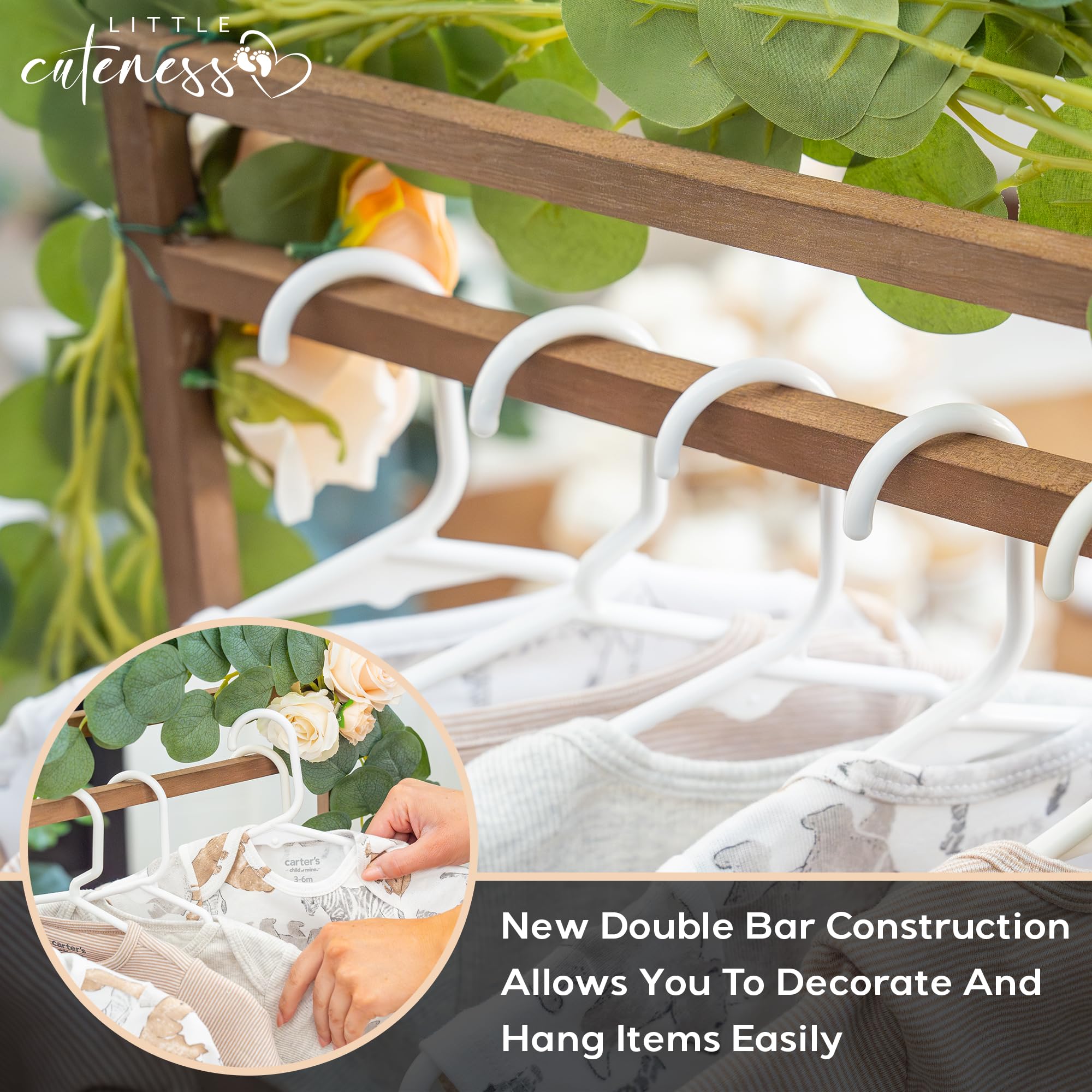 Little Cuteness eucalyptus décor on crate adds calming green accent to nursery