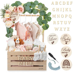 Little Cuteness wooden baby shower crate closet with two bars for organized outfits.