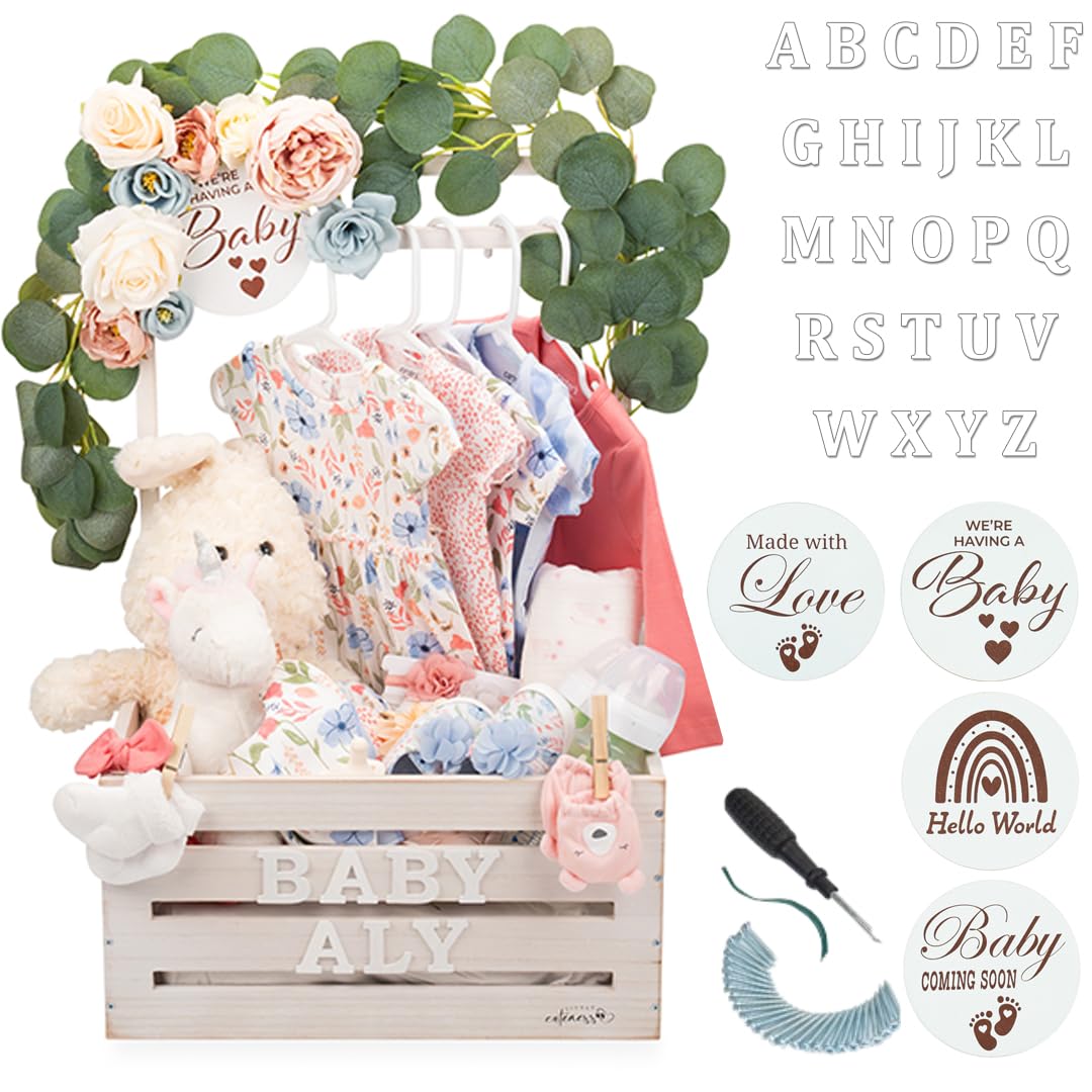 Little Cuteness Wooden Crate Closet with dual rod system for organized nursery outfits.