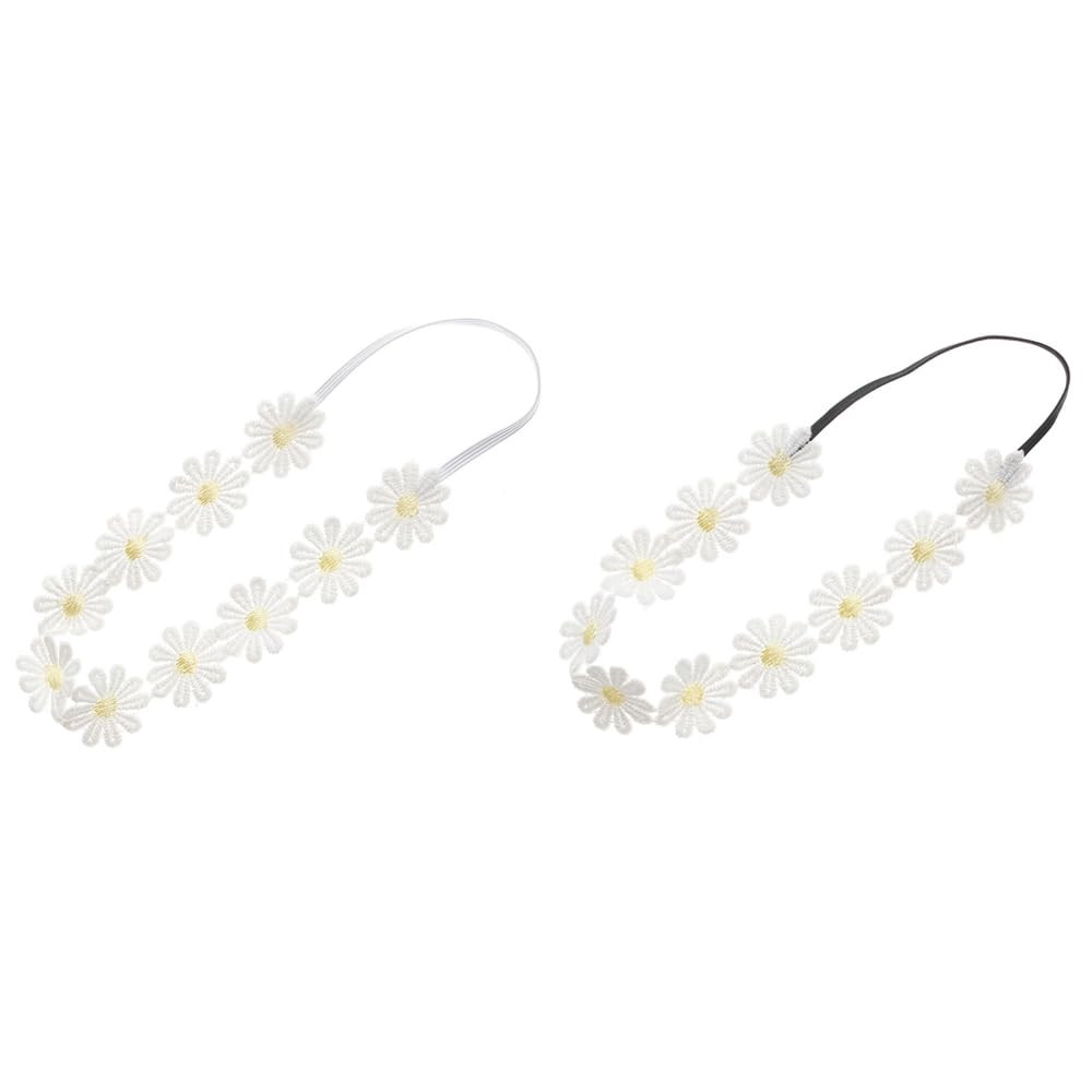 Little Daisy Headband white daisy closeup highlights soft elastic fit.