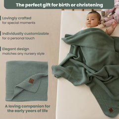 Little Dedi Alina blanket green swaddled around a baby for gentle support.