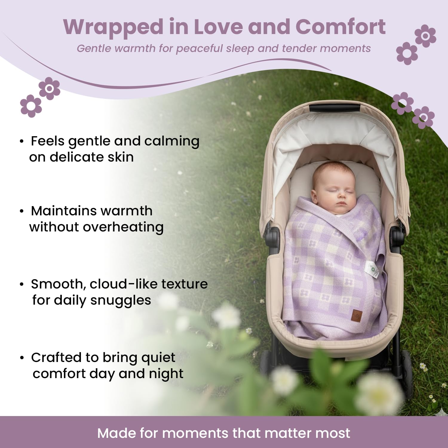 Little Dedi blanket in swaddling position demonstrating secure wrap and comfort.