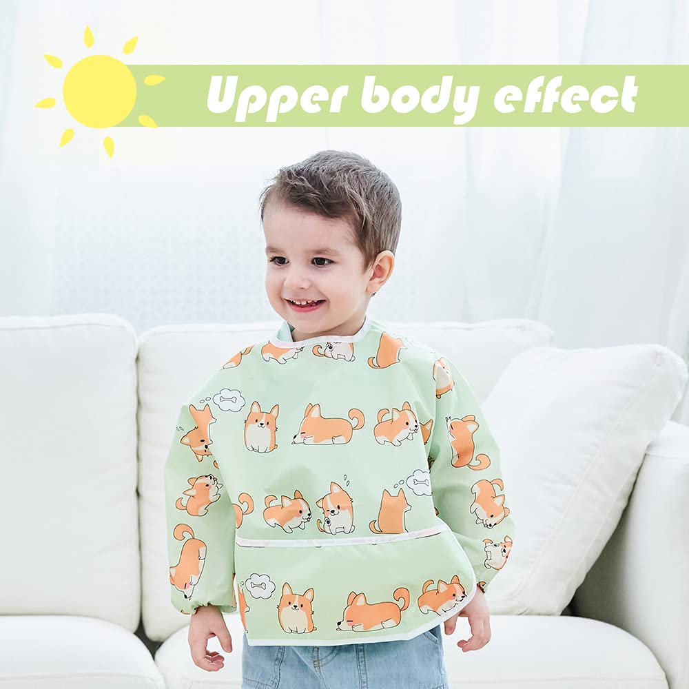 Little Dimsum full-coverage bib shields clothes from spills during feeding.