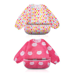 Little Dimsum pink bib front view with adjustable closure for secure feeding