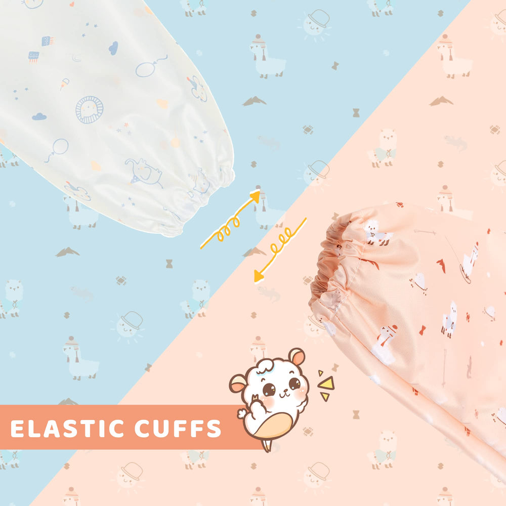 Little Dimsum mess-proof baby bib with alpaca pattern; protects outfits during art and eating.