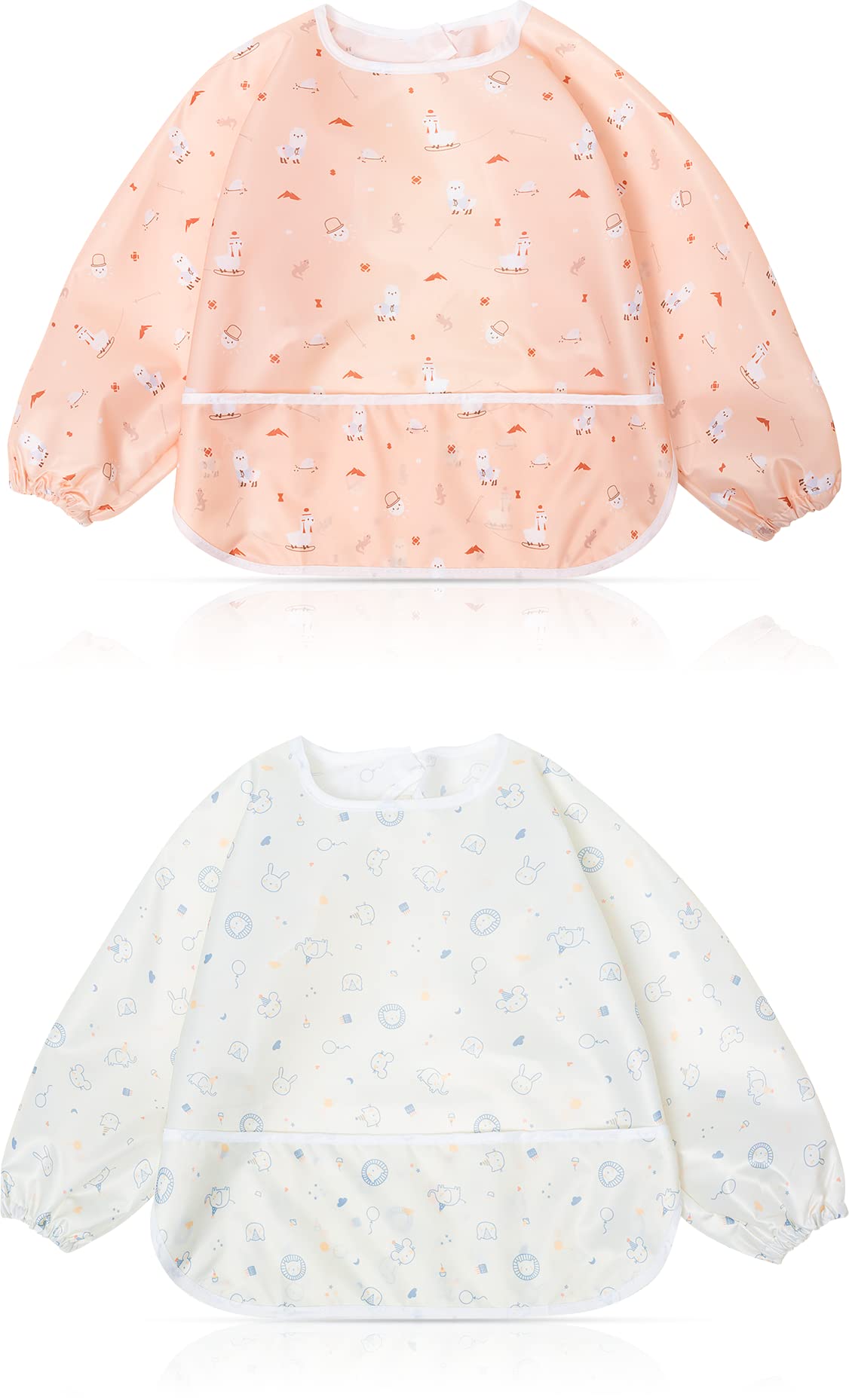 Little Dimsum mess-proof baby bib with mouse pattern; keeps clothing clean during meals.