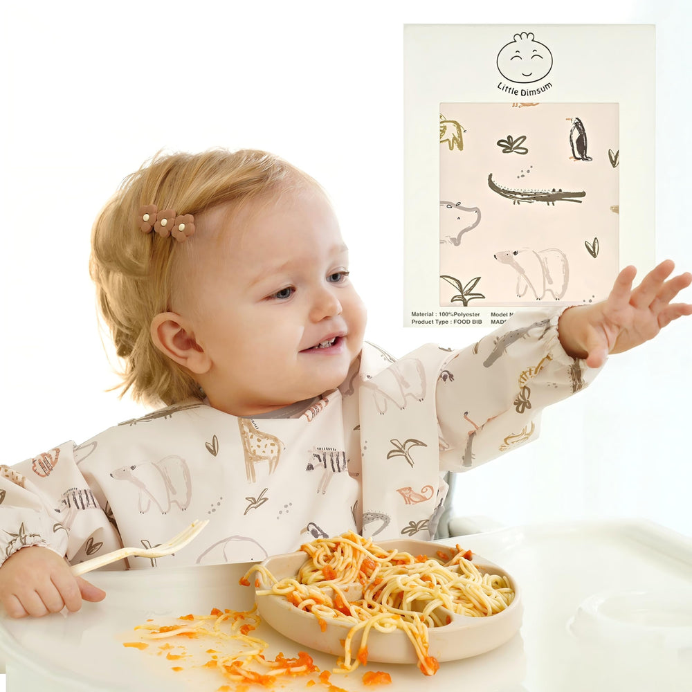 Little Dimsum Mess-Proof Bibs spill-pocket-open catches dropped bites for quick cleanup