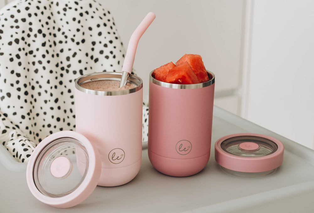 Little Ecos stainless steel toddler cups with screw-tight lids prevent leaks at lunch and travel.