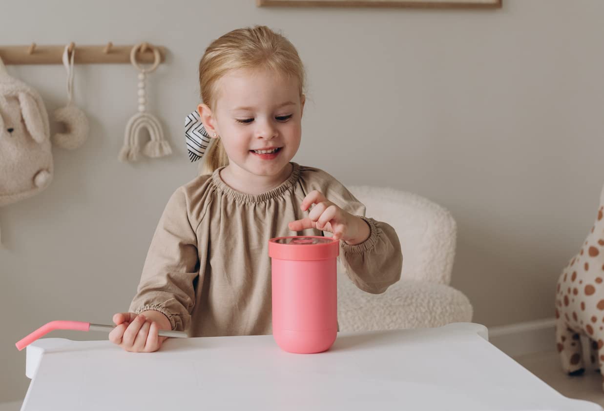 Little Ecos stainless-steel tumbler with silicone-straw supports easy sipping for kids.