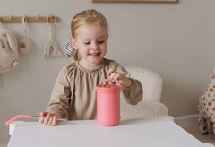 Little Ecos stainless-steel tumbler with silicone-straw supports easy sipping for kids.