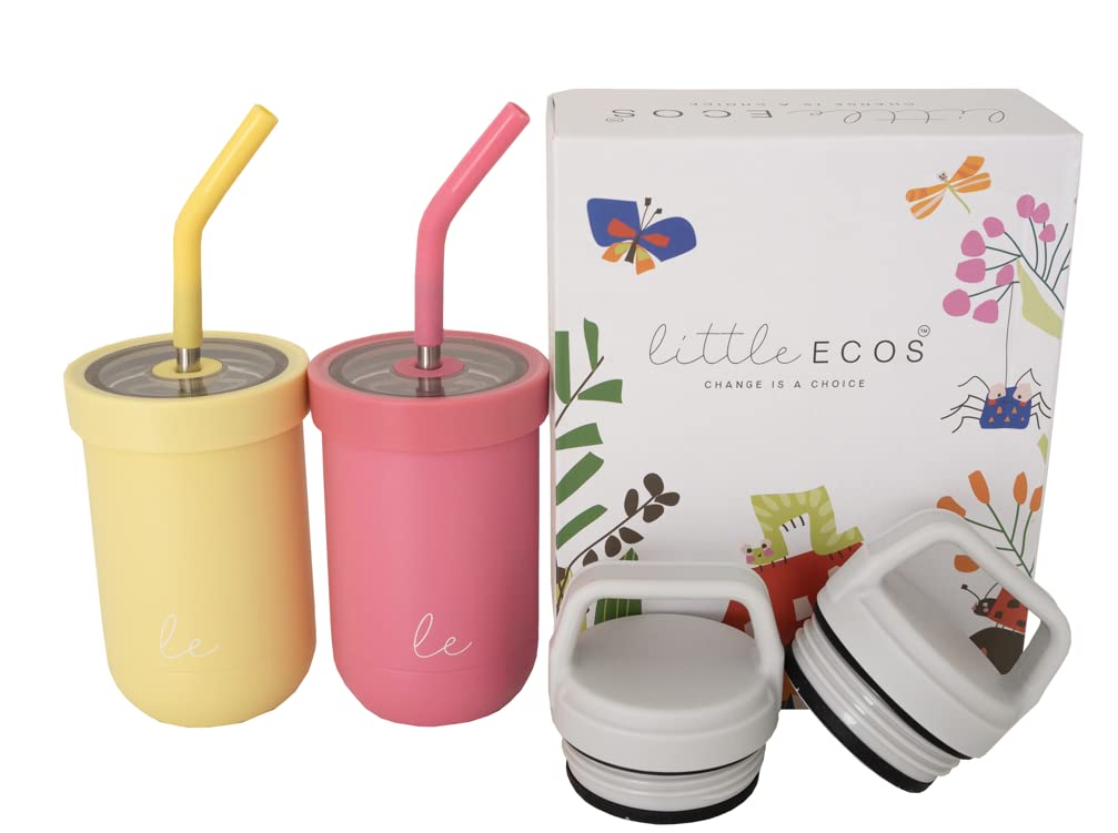 Little Ecos toddler-straw-cups 2-pack shown for school lunches with durable stainless steel.