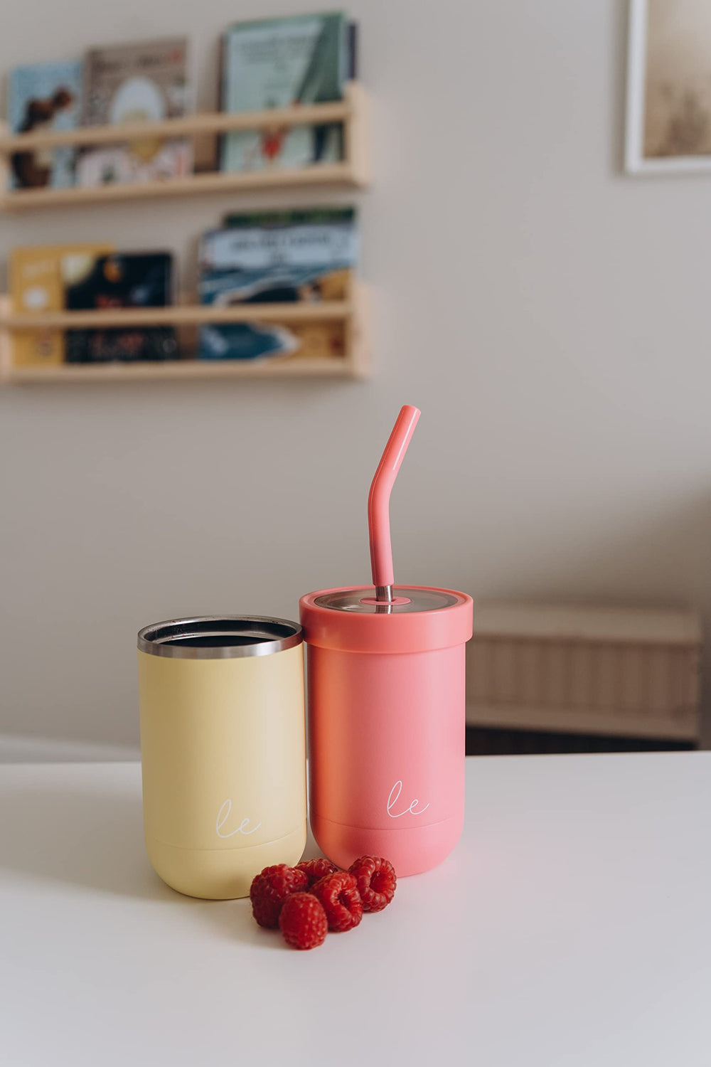 Little Ecos toddler-straw-cups lid-and-straw setup helps prevent spills during travel.