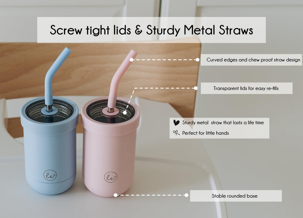 Little Ecos two-cup set with lids and stickers inspires kid-friendly meals and drinks.