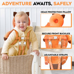 Little Family head protector with adjustable straps shown on toddler for secure, growing-fit protection