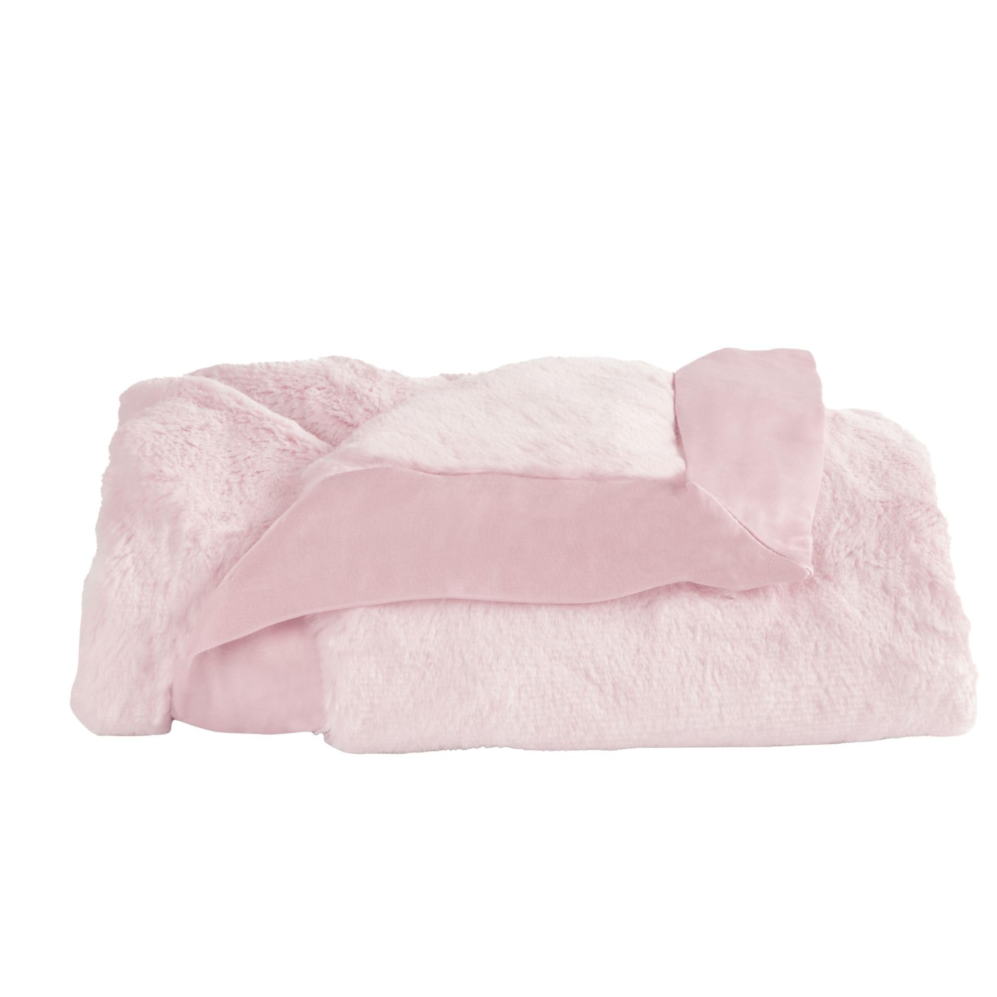 Little Giraffe pink satin-trim blanket with plush faux fur for newborn comfort