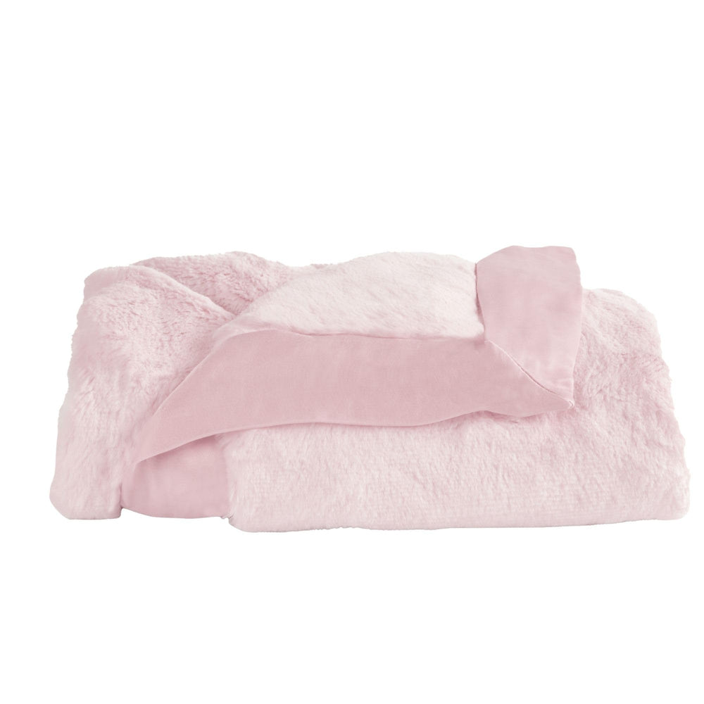 Little Giraffe pink satin-trim blanket with plush faux fur for newborn comfort