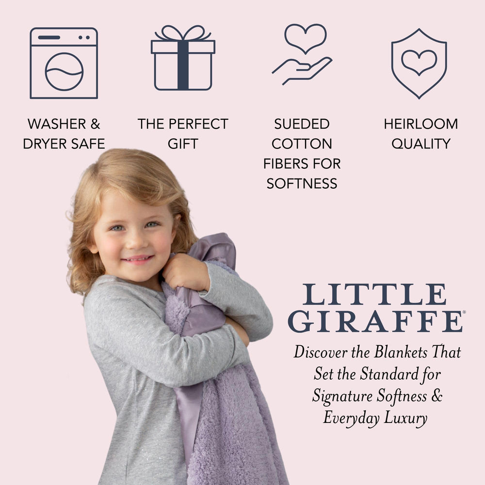 Little Giraffe Chenille blanket folded display—compact warmth for travel and strollers.