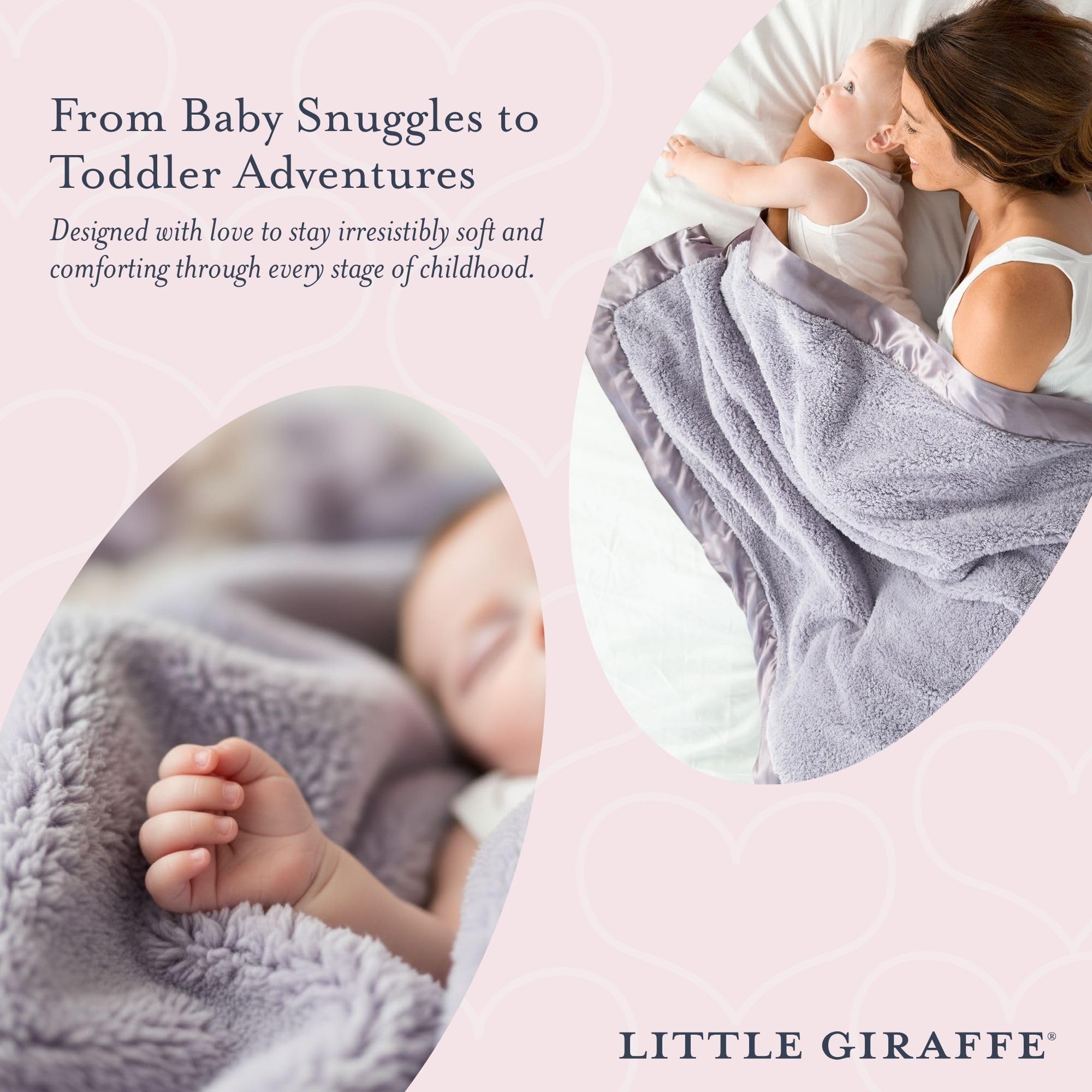 Little Giraffe Chenille blanket satin trim close-up—luxury finish for nursery decor.