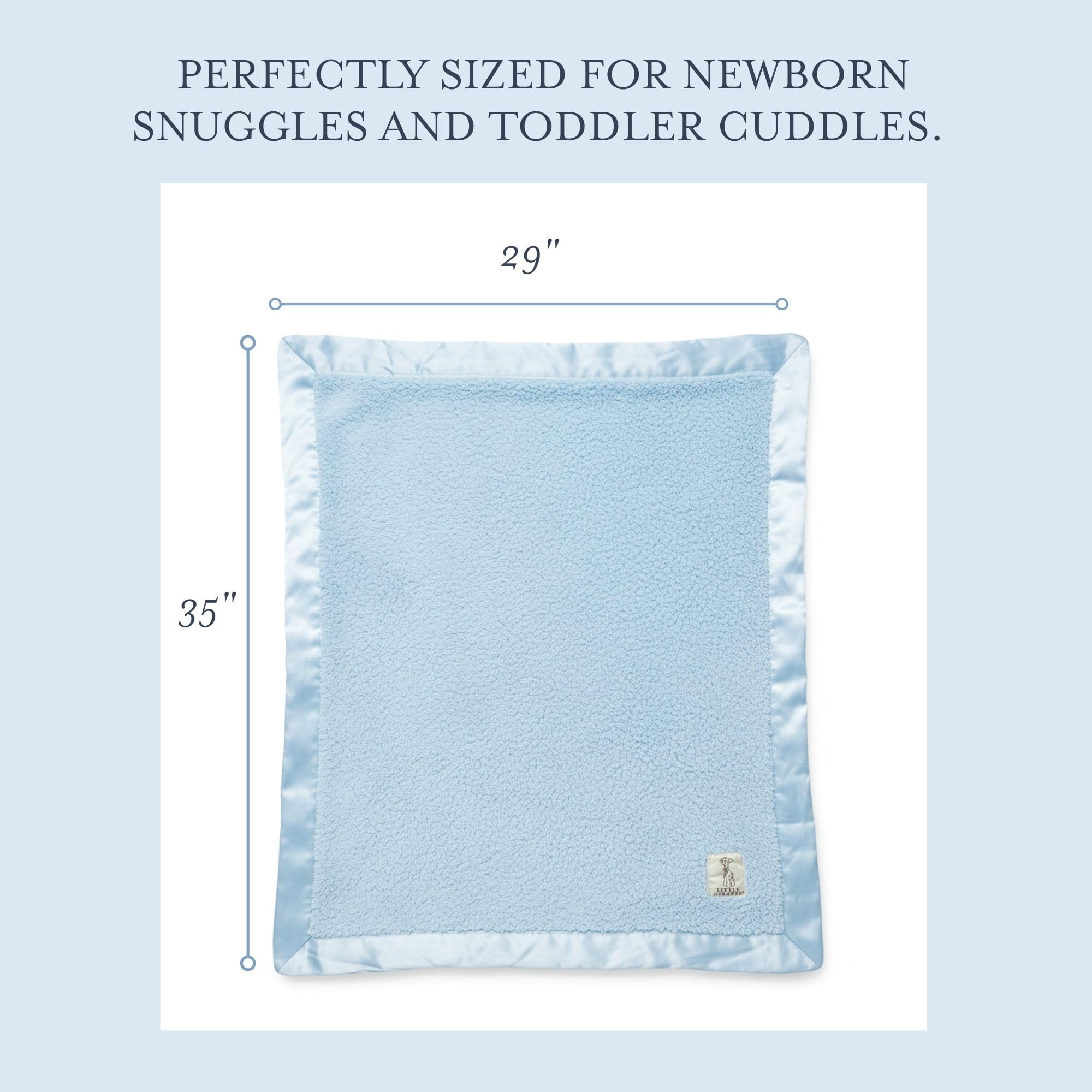 Little Giraffe chenille blanket blue nap time highlights soft texture for peaceful daytime sleeps.